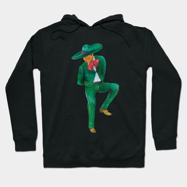 Green Charro Folklorico Dancer (Mexican Cowboy Horseman) Hoodie by Florentino